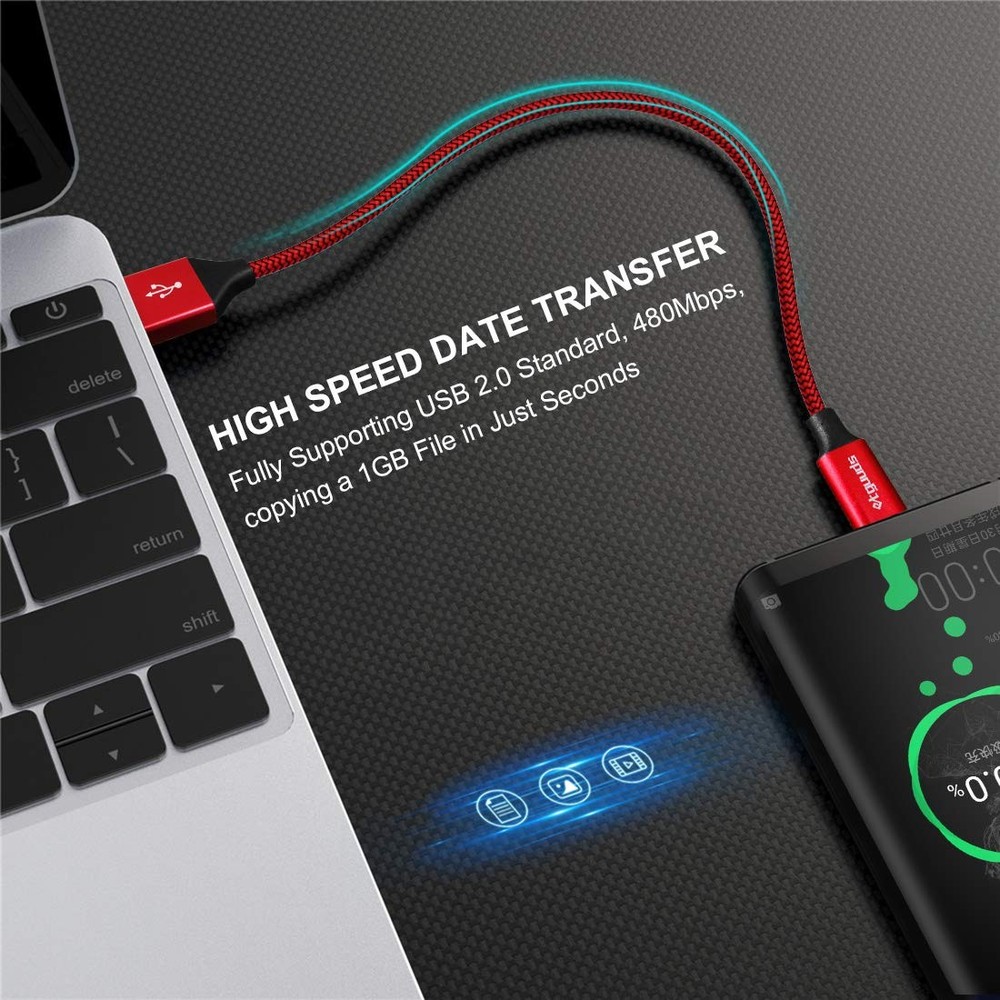 etguuds USB to C Cable 1ft, 2-Pack Short A Type C Charger Red