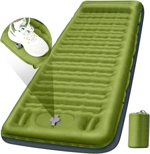Extra Thick 5" Inflatable Camping Sleeping Pad with Pillow & Foot Pump - Compact