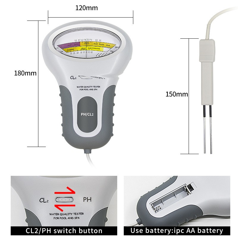 Easy Operate Ph Cl2 Tester With Probe Large Screen Displays Abs Material