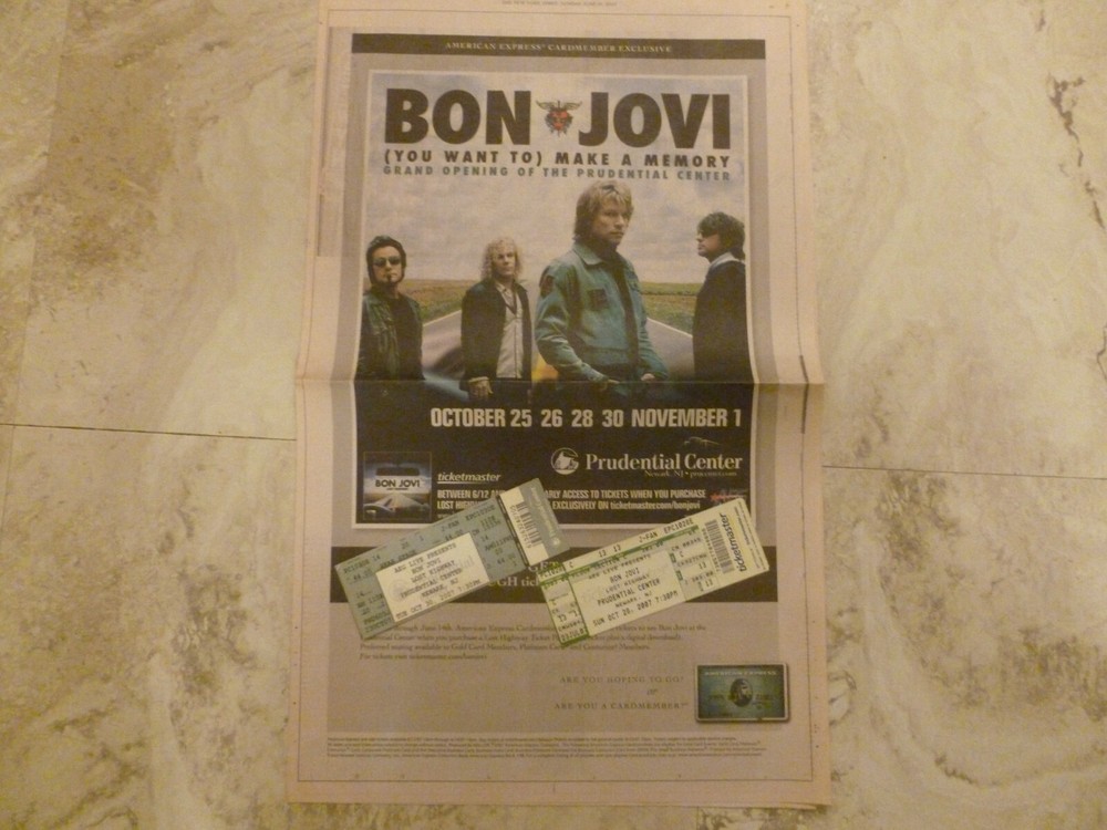Bon Jovi 2007 Concert Poster Ad Advert with 2 Ticket Stub s Newark NJ