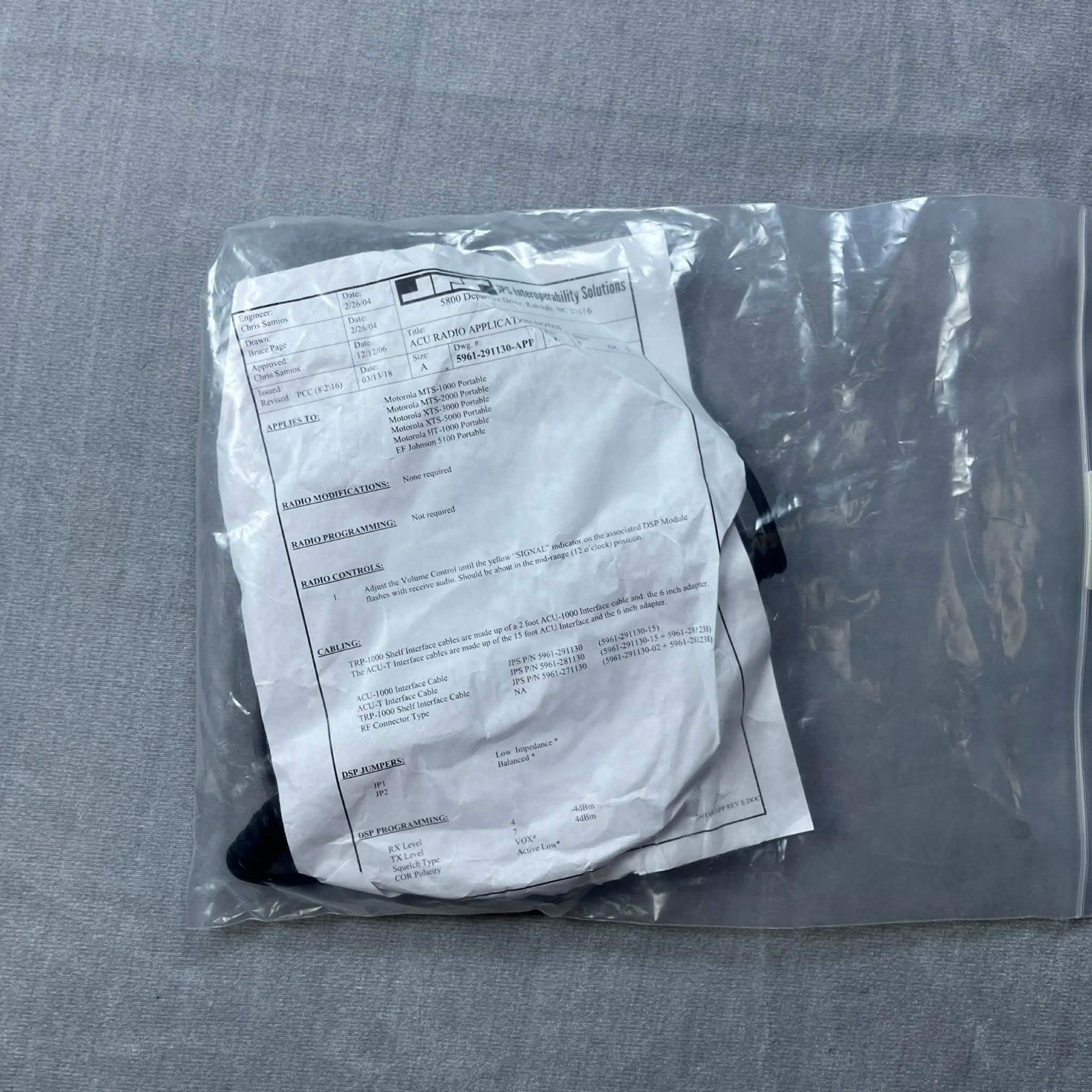 JPS 5961-281130-15 ACU-T Radio Interface Cable Rev E – Excellent Condition