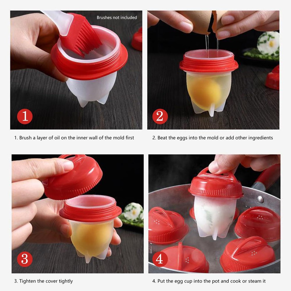 Hard Boiled Egg Maker 6-Piece Shell-Free Egg Cooker Set Non-Stick Easy-Clean ...