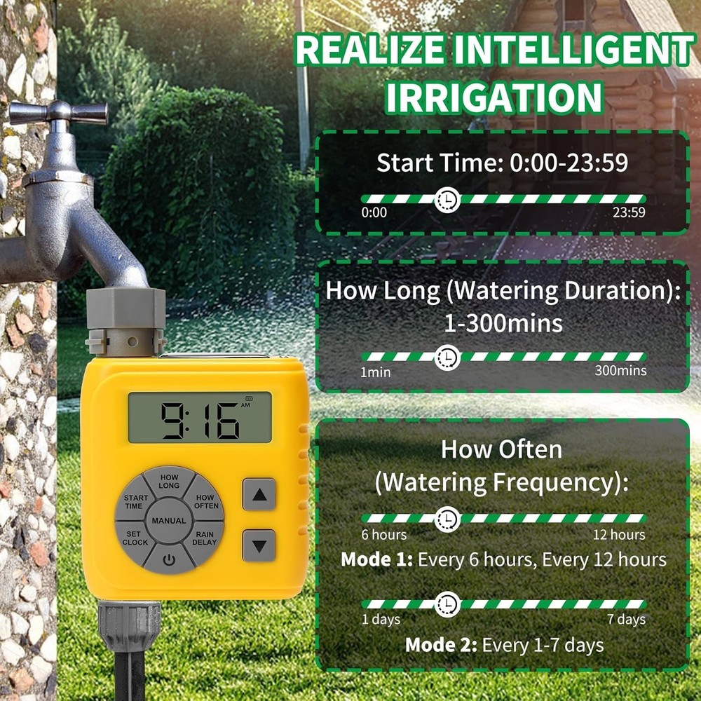 Sprinkler Timer, Programmable Irrigation Water Timer for Garden Hose, Solar/Batt