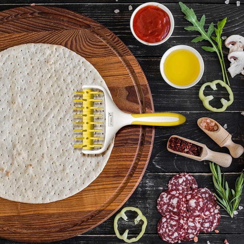Pizza Dough Docker Roller with Spikes Yellow Pastry Docking Tool Kitchen