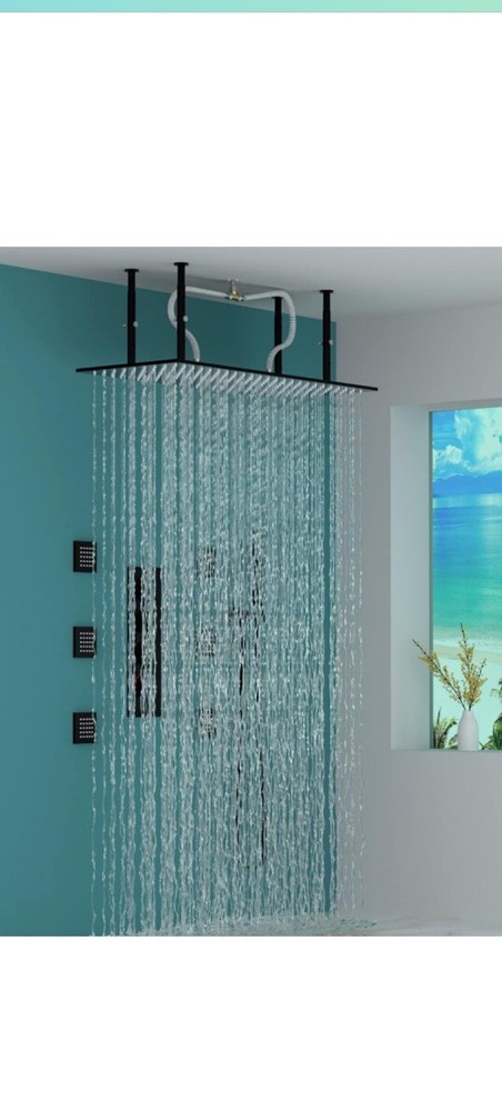 ENGA 4 Handle Thermostatic 6 Jet +16 x 32”Ceiling Rainfall Shower System With