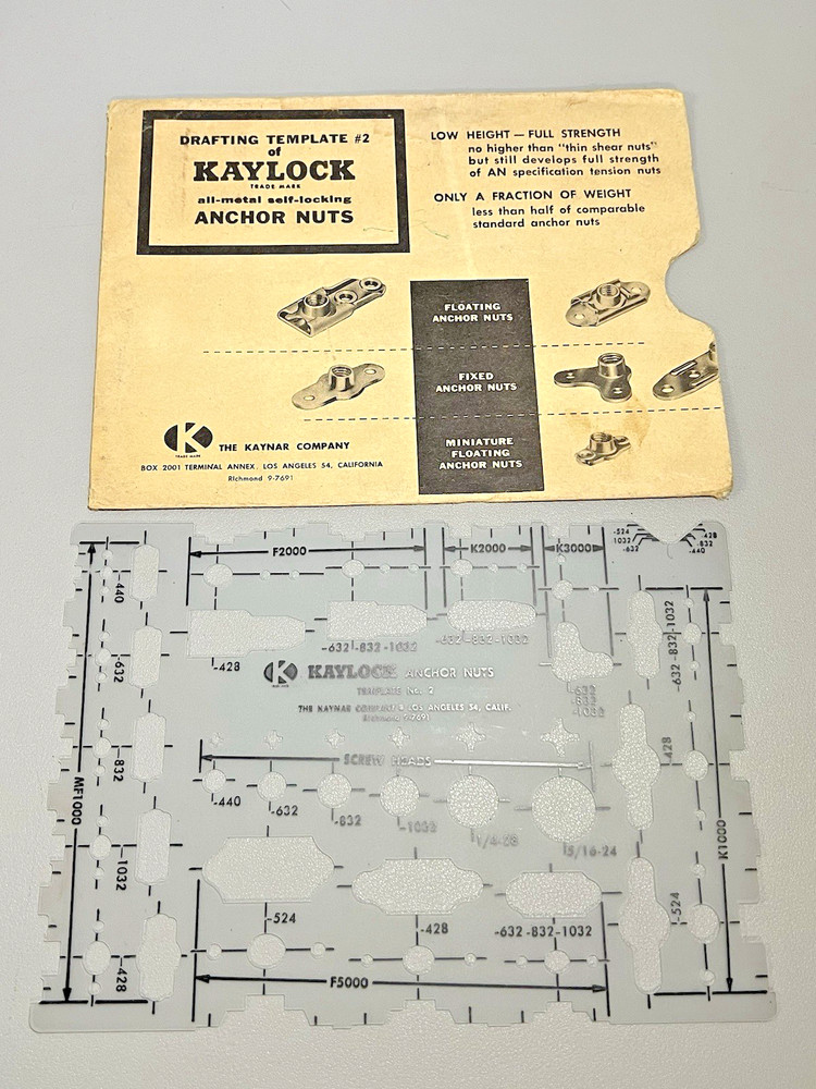 Kaylock Drafting Template Stencil No 2 Fixed & Floating Anchor Nuts by Kaynar Co