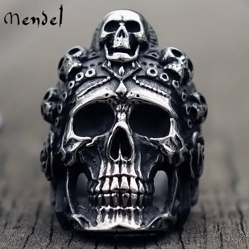 MENDEL Stainless Steel Big Mens Gothic Biker Skull Ring For Men Silver Size 8-15