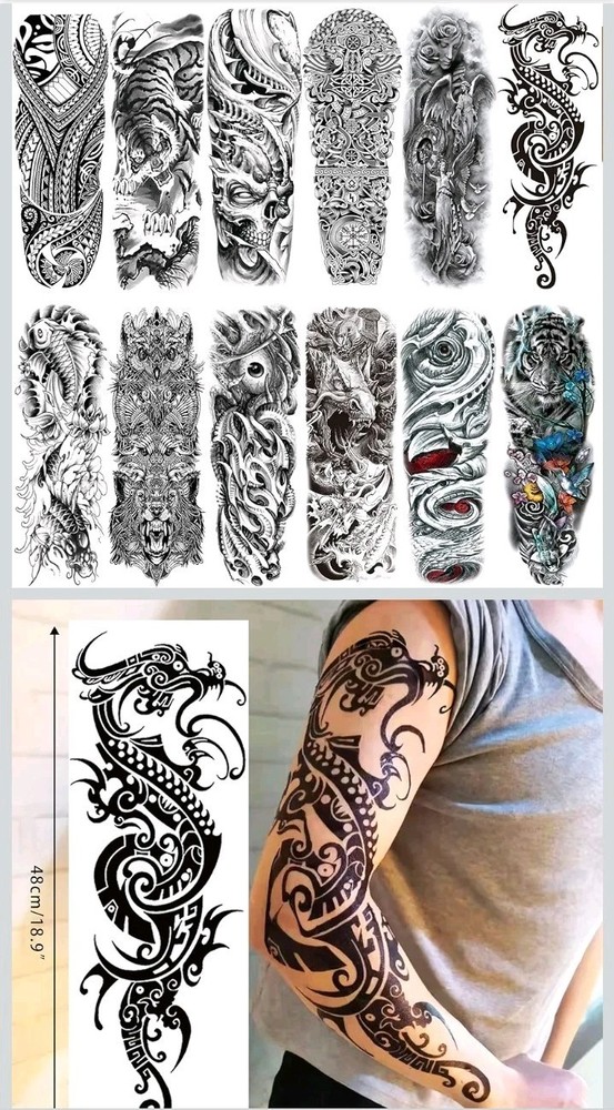 Full arm temporary tattoo,12sheets (L19“xW7”) Sleeve Tattoos temporary