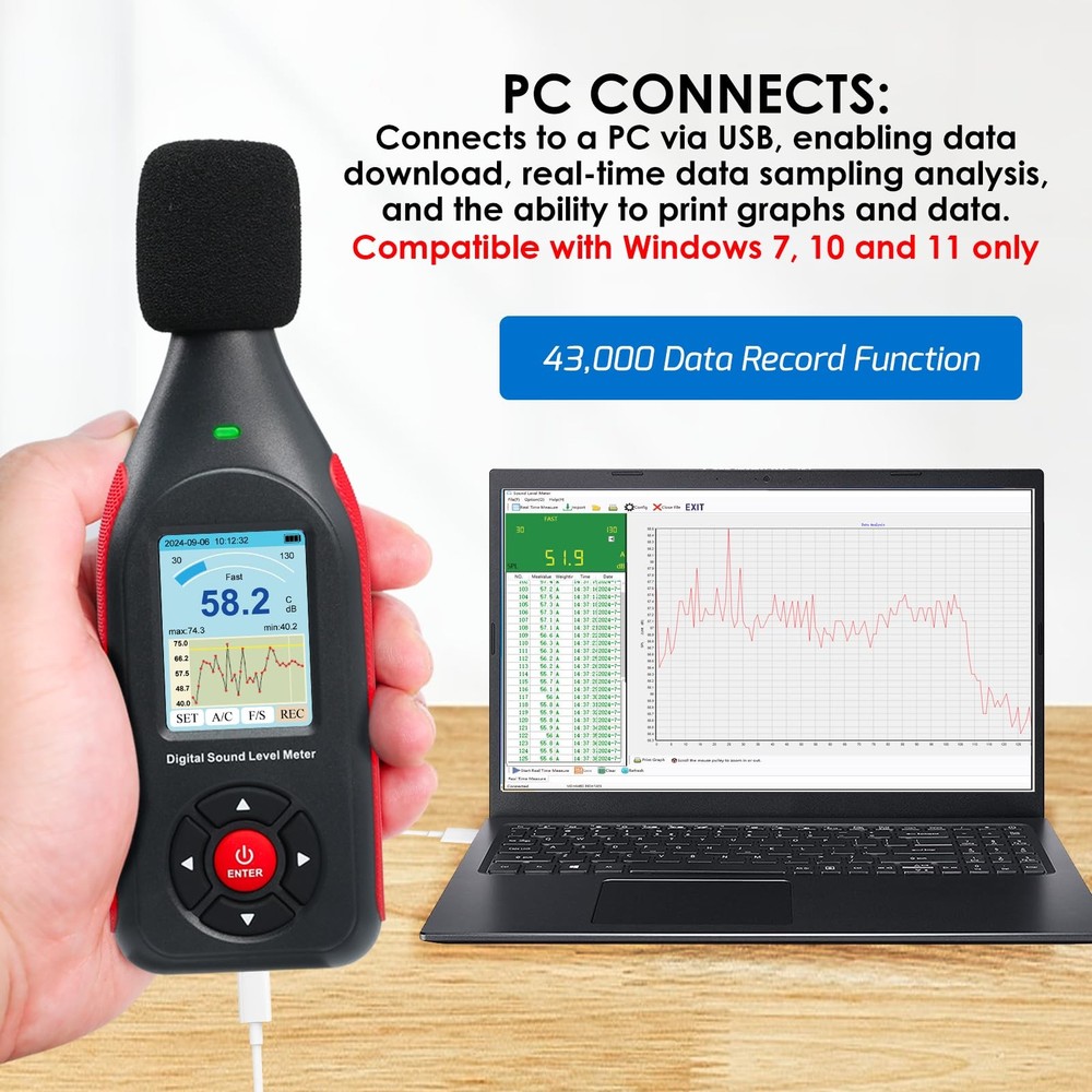 Decibel Meter Data Logger Digital Sound Meter, Level Meter...