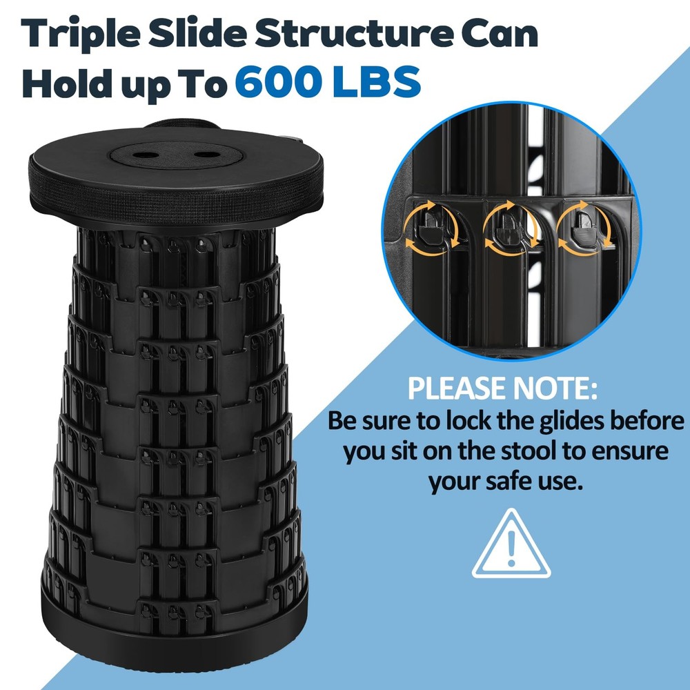 Upgraded Collapsible Stool with Load Capacity 600lbs, Stable Folding Stool wi...