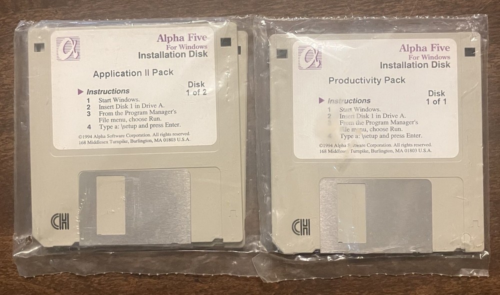 SEALED Alpha Five Windows Application II Pack + Productivity Pack 3.5” Floppy x3