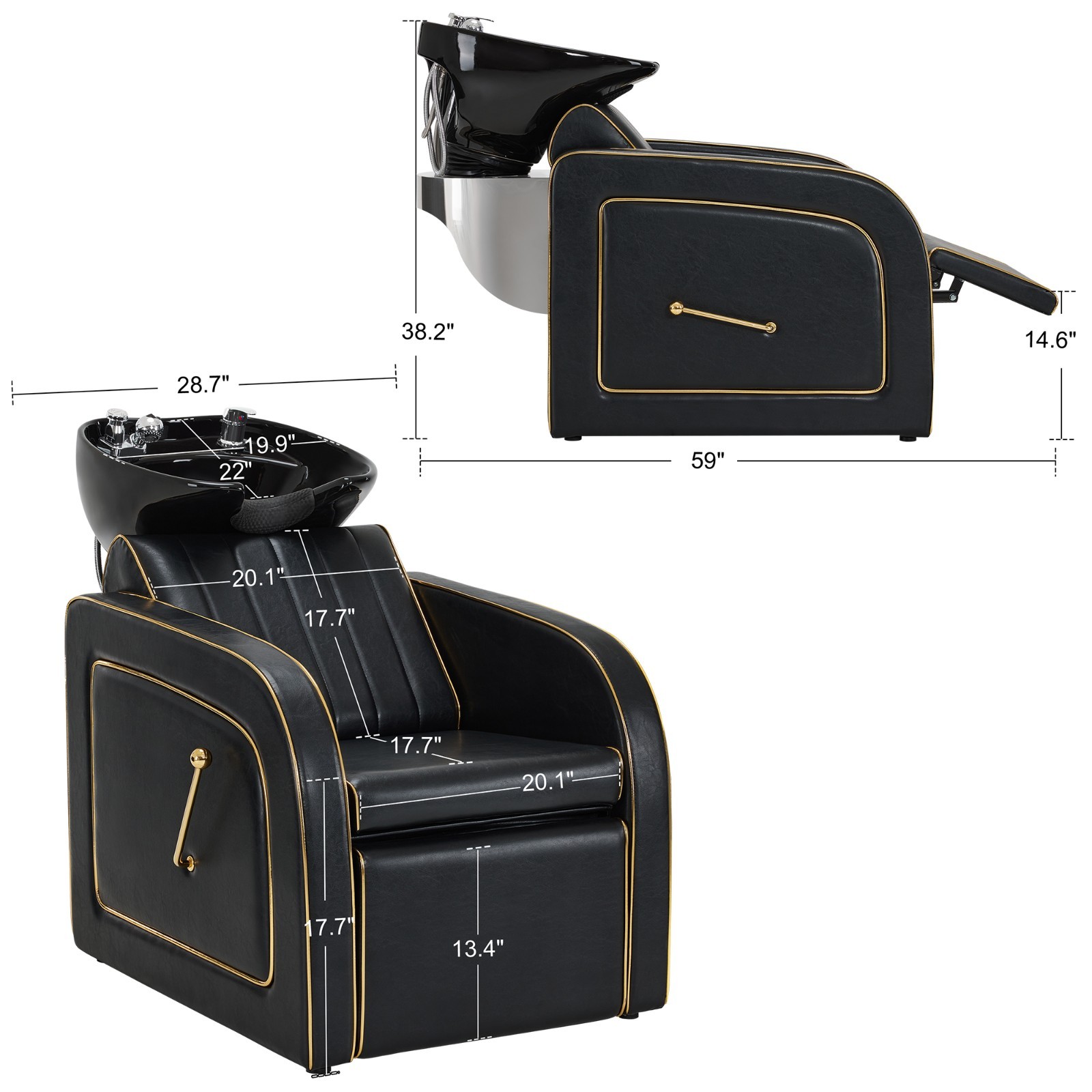 BarberPub Backwash Shampoo Station Chair, Salon Ceramic Hair Wash Bowl 9175