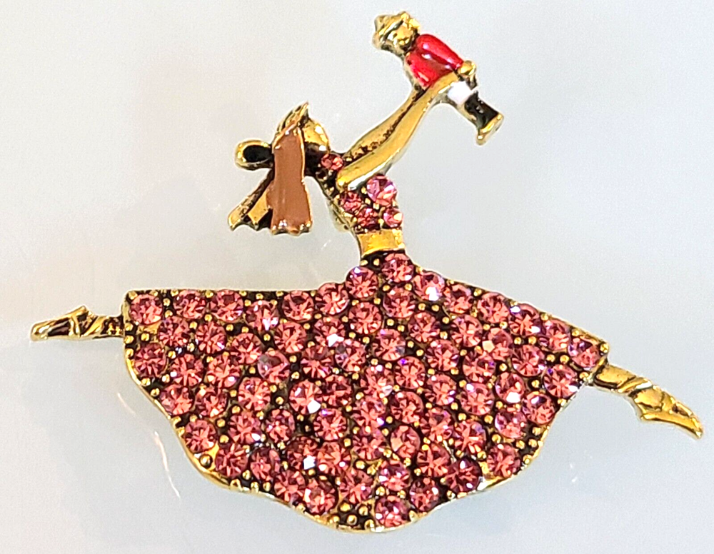 UNSIGNED HEIDI DAUS STYLE PINK CRYSTAL NUTCRACKER BALLET DANCER BALLERINA BROOCH