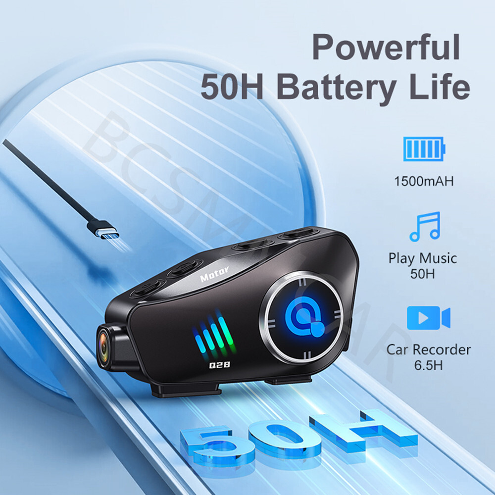 Motorcycle Helmet Bluetooth Headset Dashcam Wireless DVR HD Headphone Waterproof