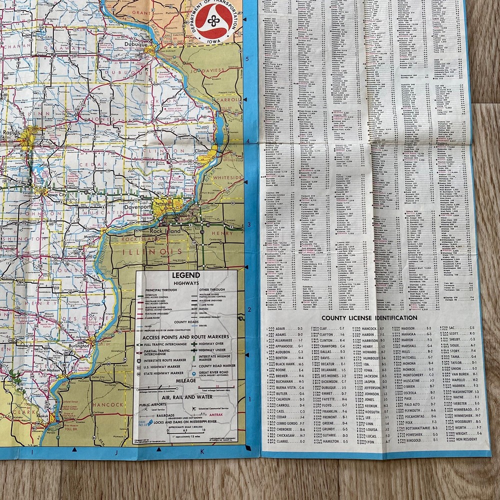 1977 Iowa State Transportation Map Highway Road Map