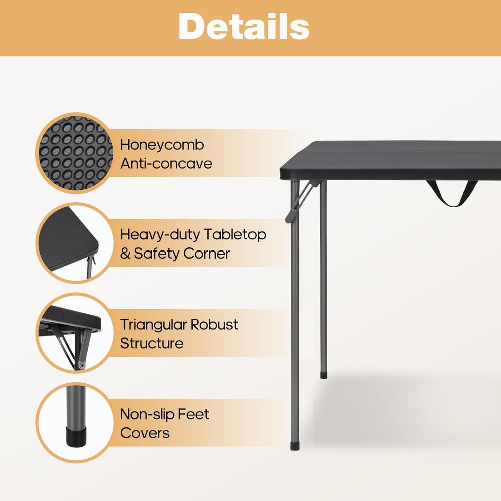 34" Square Folding Table for 4 Person, 330lbs Weight Capacity Foldable Table wit