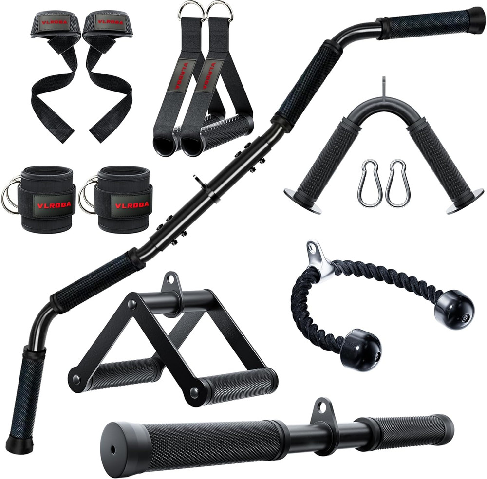 Cable Attachments for Gym – Triceps Rope, Lat Pull Down Bar & Handles Set