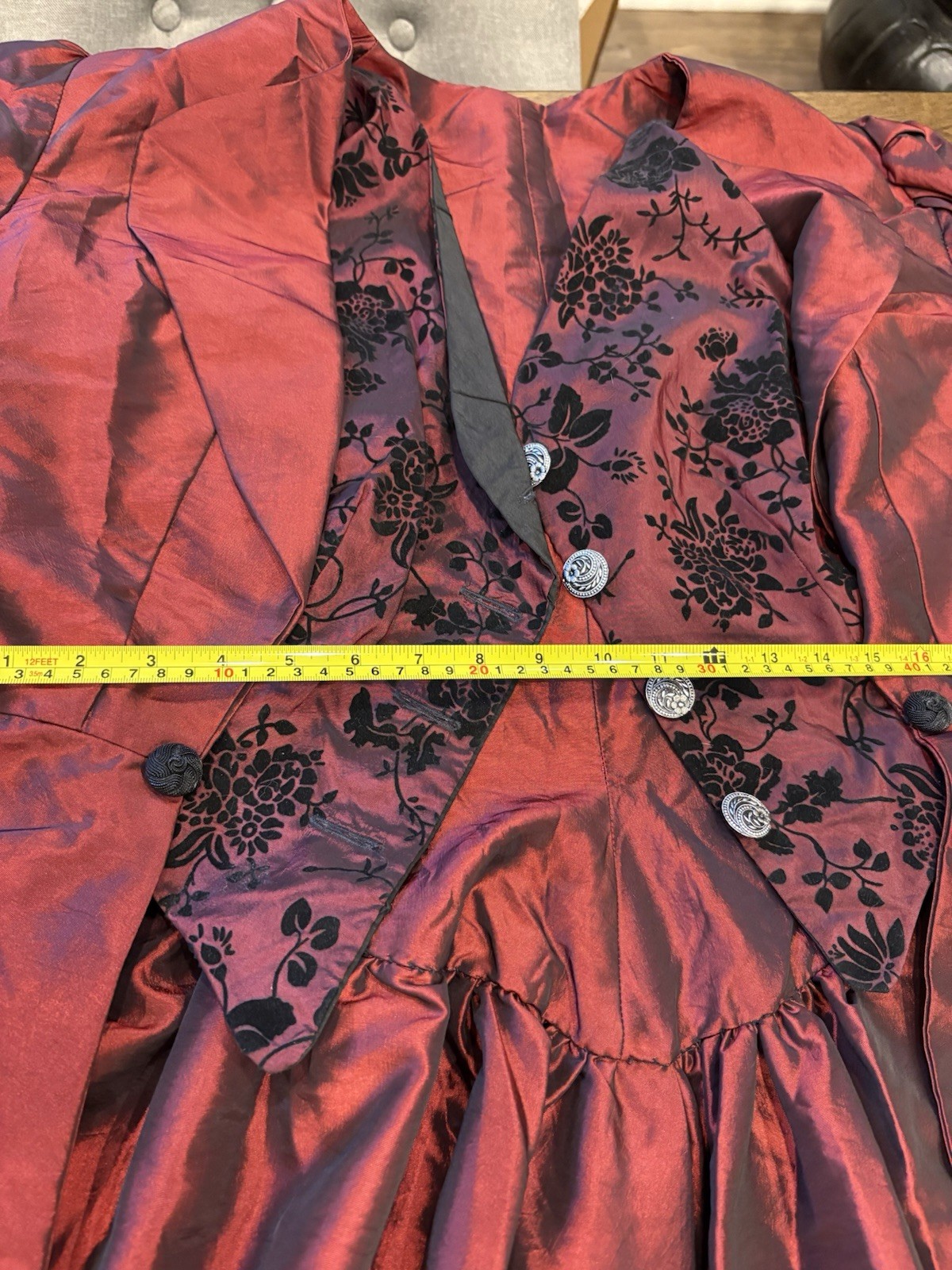 Victorian Reenactment Women’s Burgundy Floral Dress, Jacket & Bodice Set