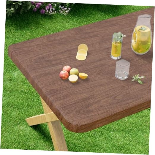 Rectangle Vinyl Tablecloth, Fitted Table Cover, 72" x 30" (Rectangular) 1 Oak