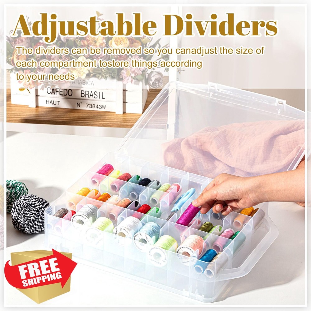 Mifoci 2pc Thread Box Organizer 46 Grids Portable Storage
