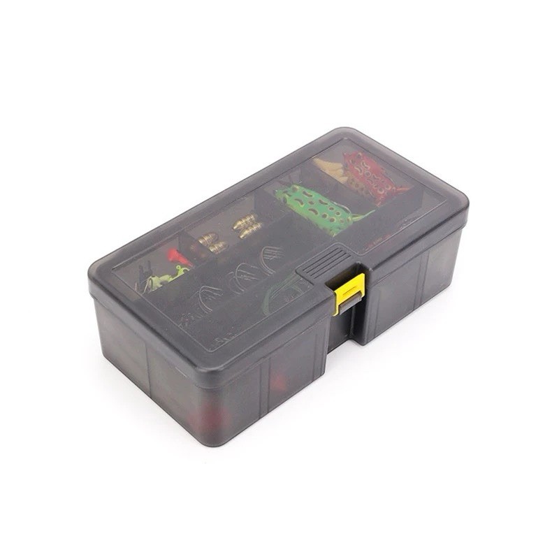 Plastic Tackle Box Hard Case Gray with Lures and Compartments