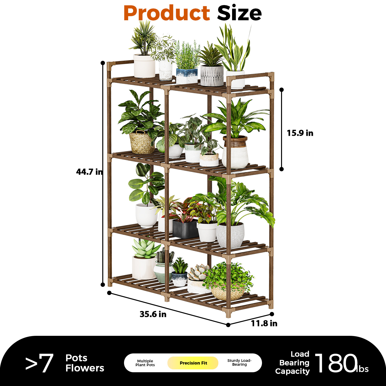 Bamworld Plant Stand with Grow Lights for Indoor Plants Wood Plant Shelf 4 Tier