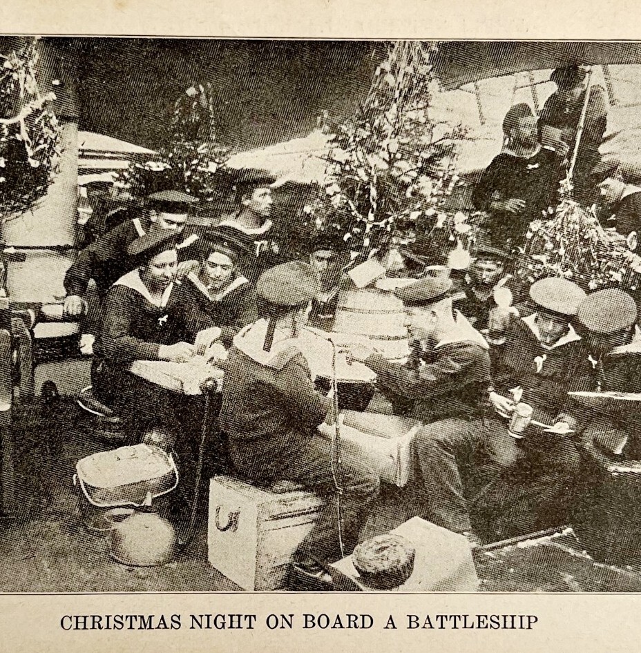 1914 WW1 Print Christmas On A Battleship Antique Military Period Collectible