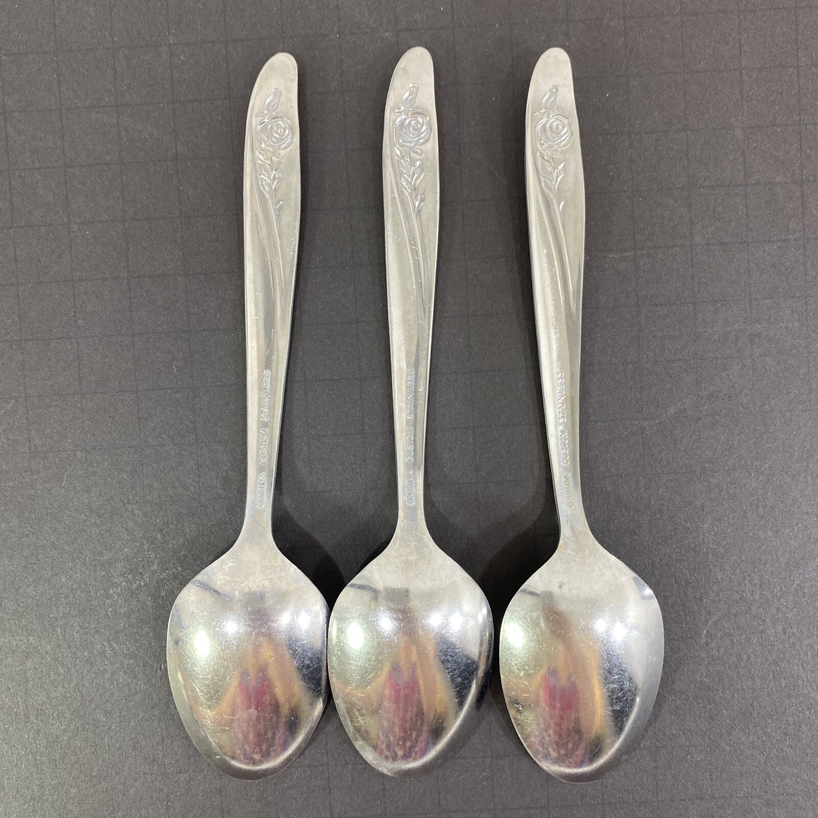 Oneida Custom Stainless ROSEANNE Flatware Set 3 Oval Soup Dessert Spoons 6 1/2"