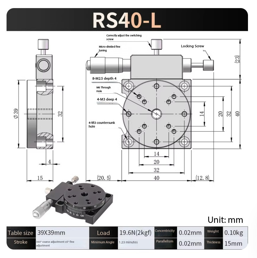 R-axis Manual Rotation Slide Table Indexing Table with 360-Degree Displacement