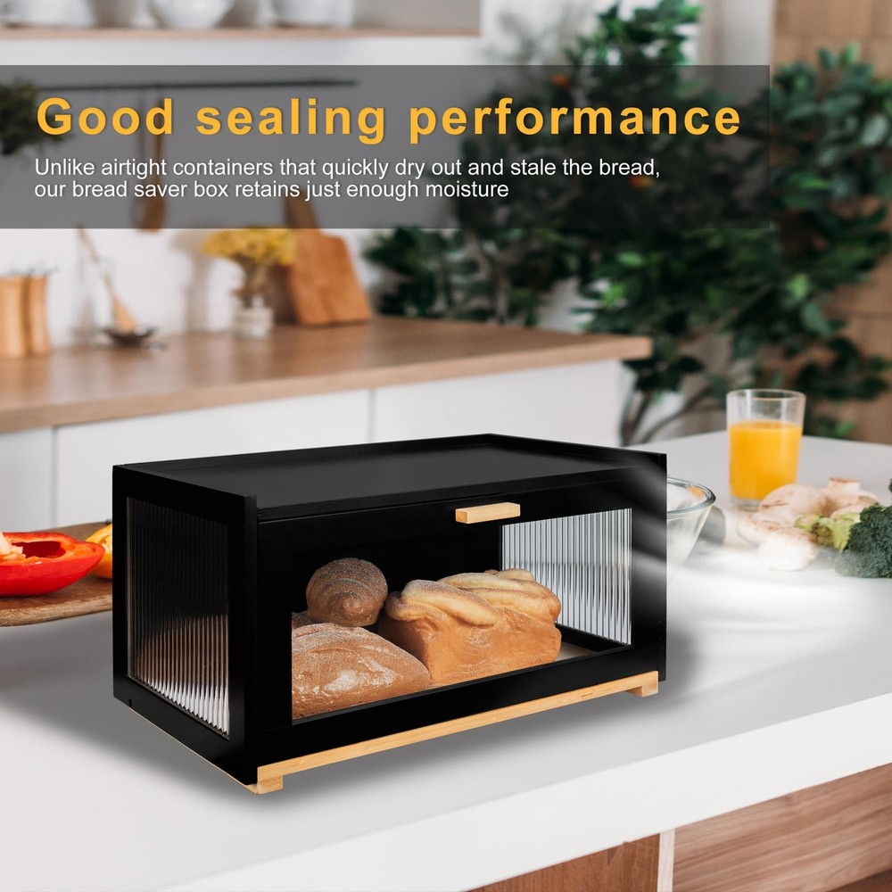 MinBoo Bread Box for Kitchen Counter, Large Bamboo Bread Storage Container wi...