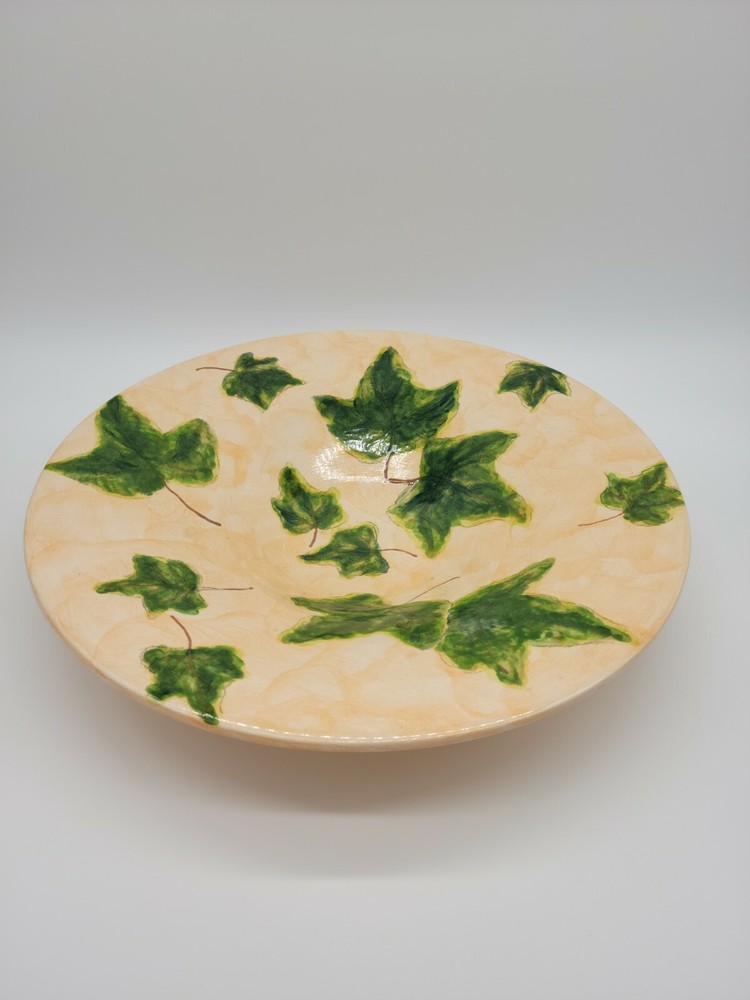 Ceramic Ivy Leaf Serving Bowl 15" Peach/Green