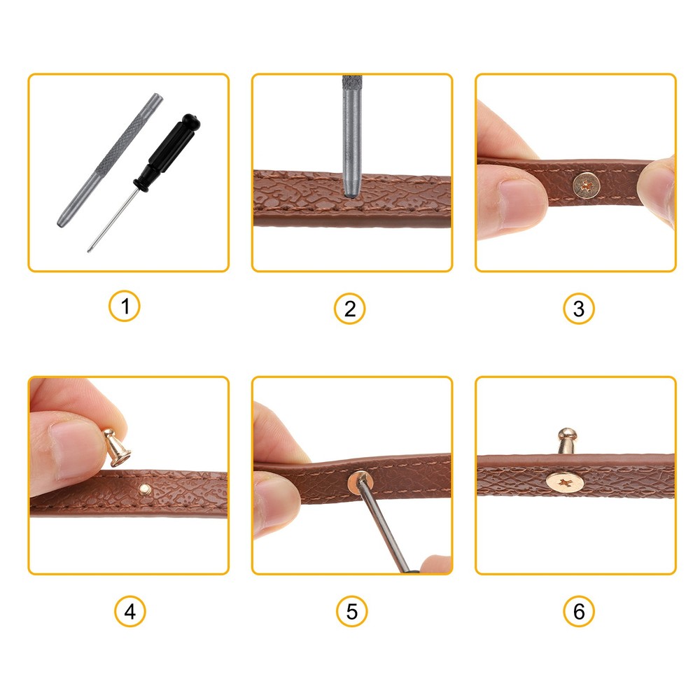 30 Pcs Round Head Button Studs 4mm Leather Punch Screwdriver, Gold