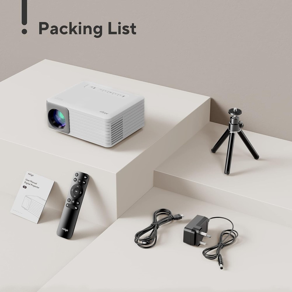 AKIYO O1 Mini LED Portable Projector with Projector Stand iOS/Android HDMI/PS5