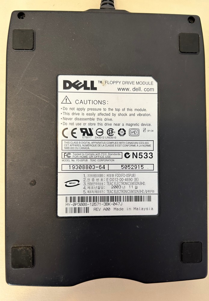 Dell 3.5" Floppy Drive Module Model: FD-05PUB External USB By Teac