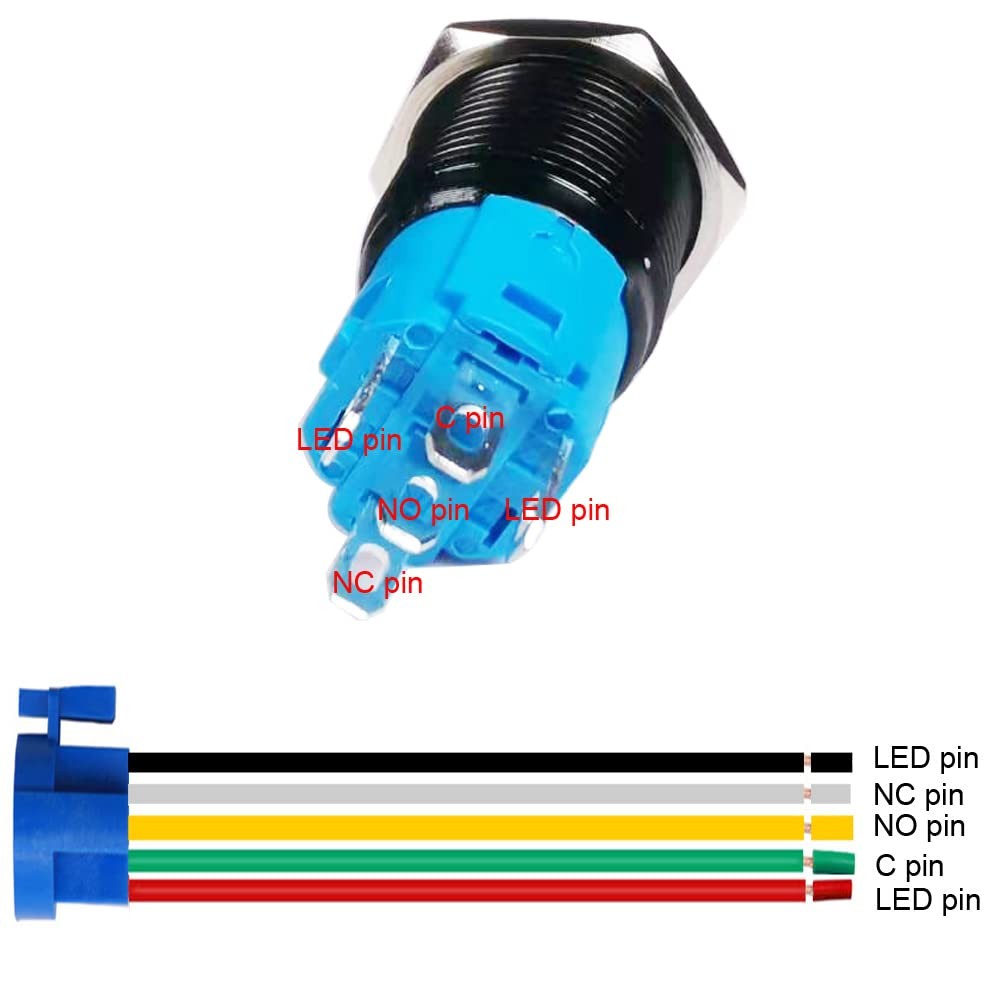 16mm Momentary Push Button Switch 12V-24V Blue LED Waterproof