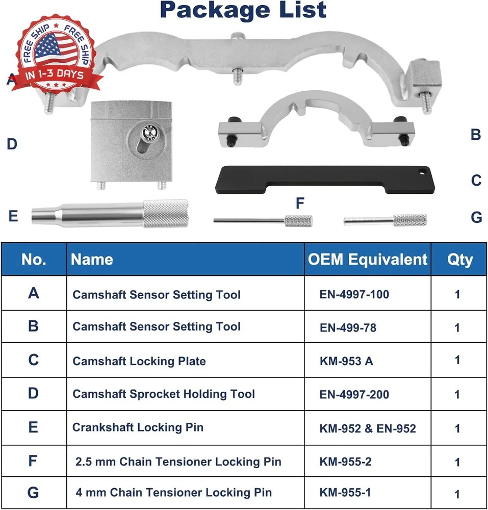 Engine Timing Chain Tool Kit, Premium Grade Camshaft Alignment Locking Set, Prec
