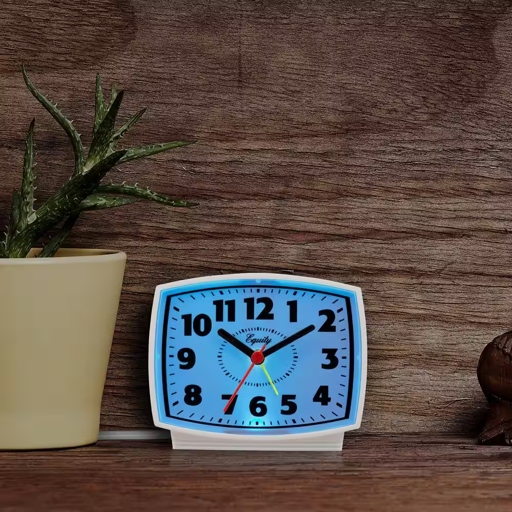 NEW Durable Tall Electrical Analog White Alarm Clock 3in with Backlight Quartz