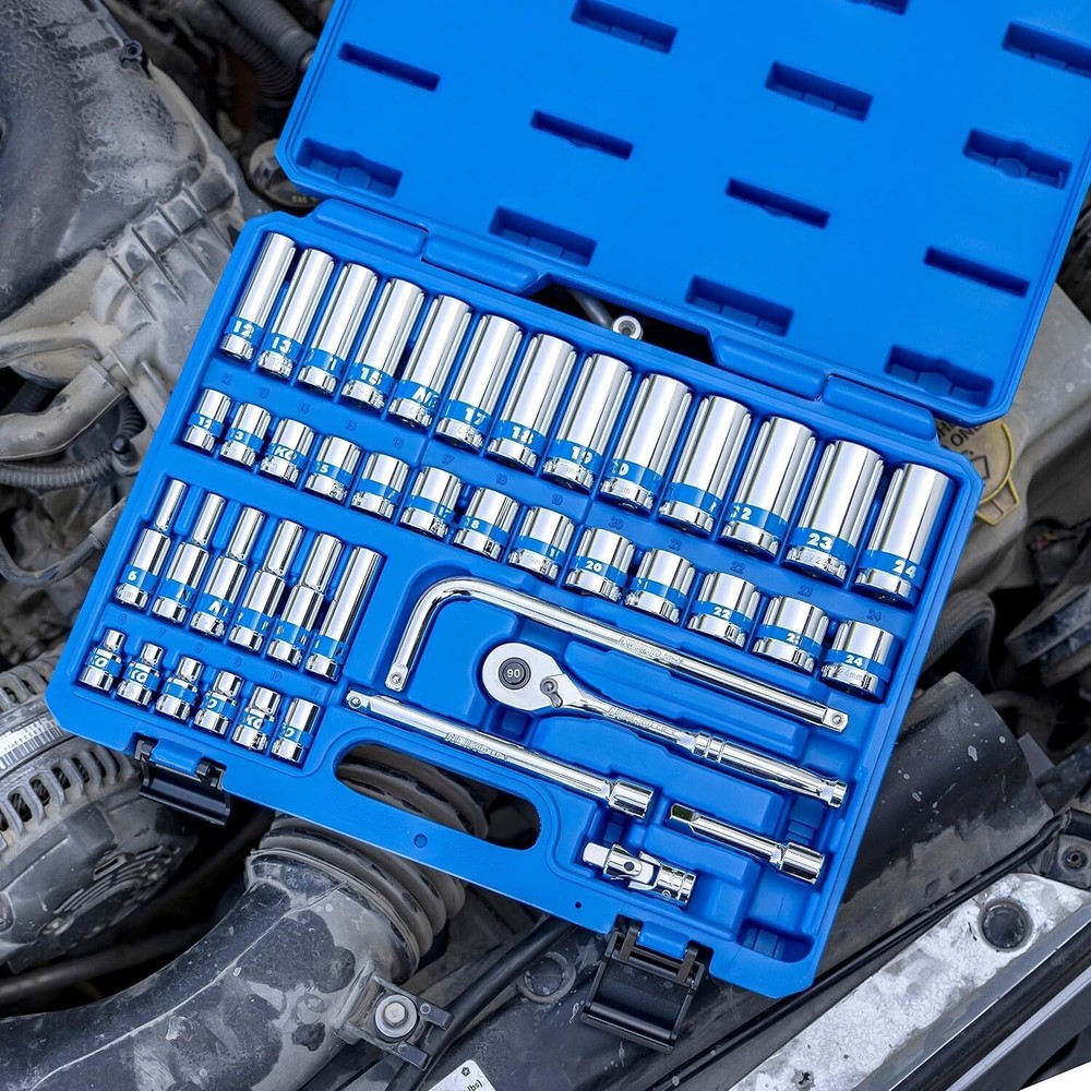 NEIKO 02512A 3/8” Drive Socket Set with Quick Release 3/8" Drive, Blue