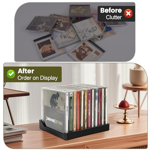 CELSOL CD Holder – Vinyl-Style CD Storage for2 Discs, Premium Matte Black CD 1