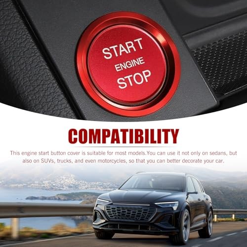 Start Button Cover, Engine One-Button Start-Stop Decorative Parts 2 PCS Red