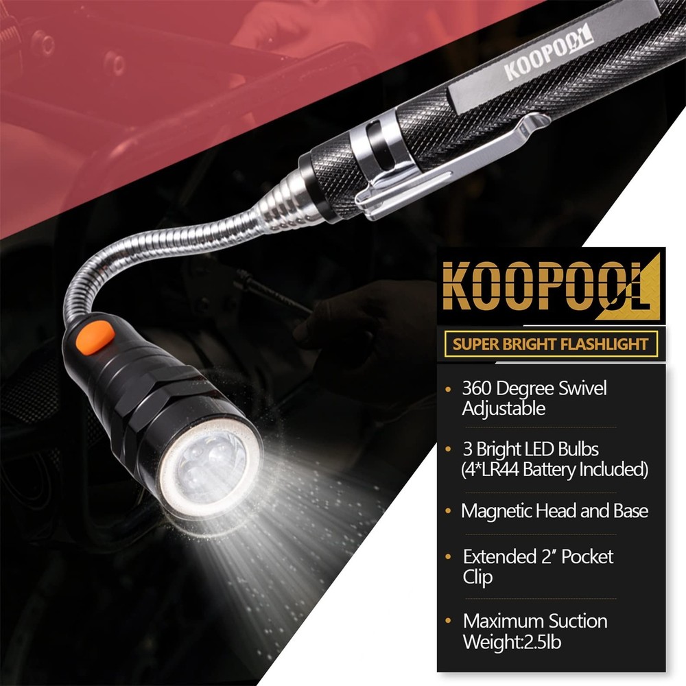 Telescoping Magnetic Pickup Tool Set, Inspection Mirror, LED Flashlight