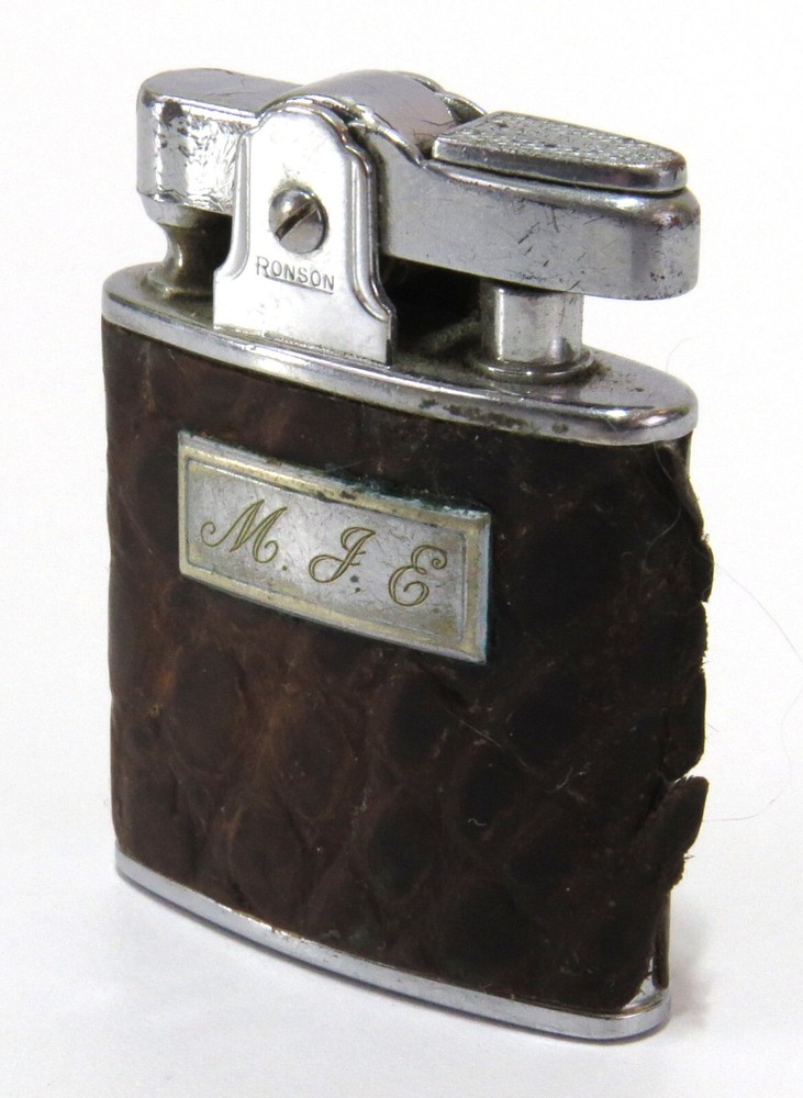 Ronson Princess Leather Wrapped Engraved Push-Button Vintage Cigarette Lighter