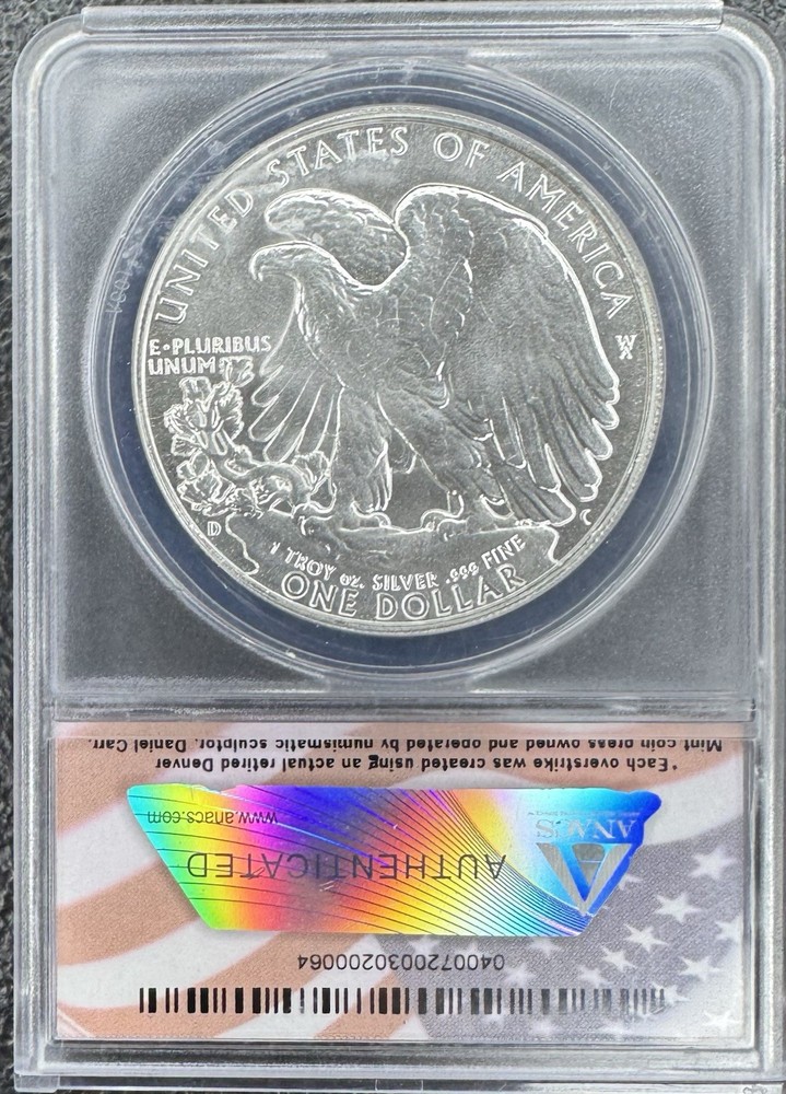 1993 Daniel Carr Overstruck Silver Eagle ANACS MS69🇺🇸DANIEL CARR FLAG LABEL