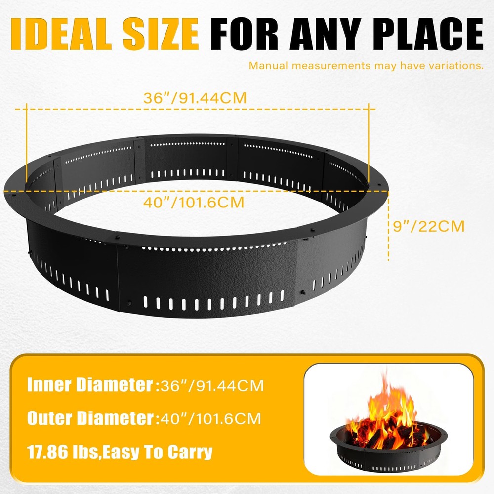 Smokeless Fire Pit Ring Insert - 36 Inch Outdoor Fire Pit Liner with Airflow ...