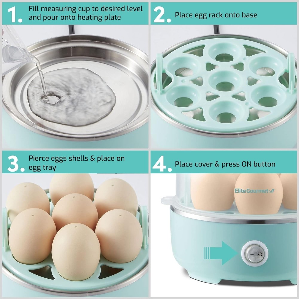 Versatile Easy Egg Cooker - Cook Soft, Medium, Hard Boiled Eggs, Retro Mint
