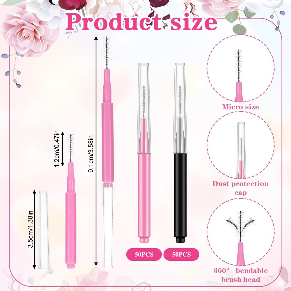 100 PCS Micro Eyebrow Brush Black Eye Brow Lamination Pink Multi Function
