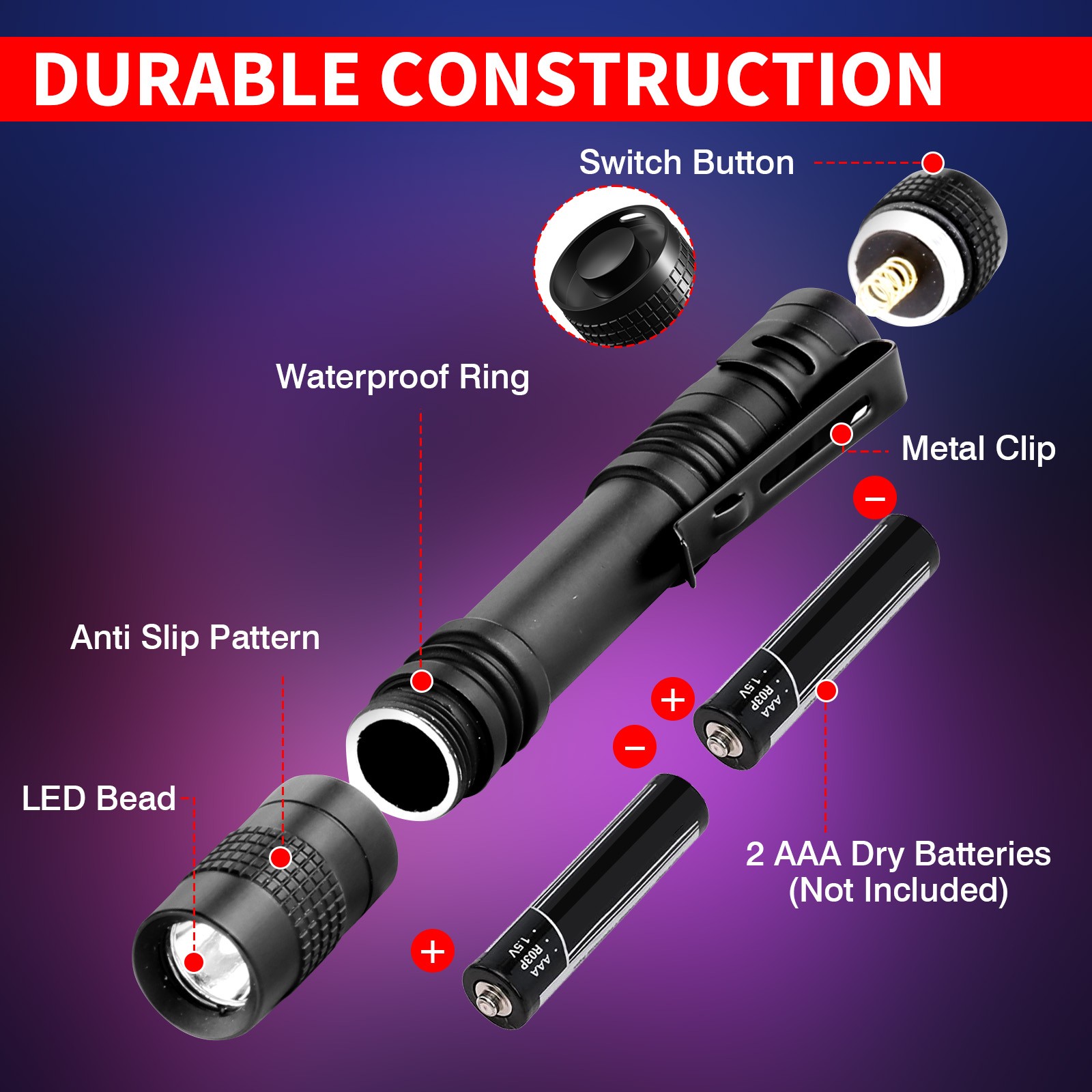 20PACK EDC UV Flashlight Pen Light 395nm Black Light for Pet Urine Detection