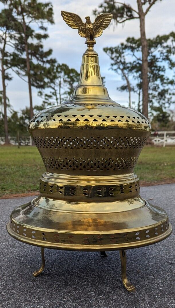 Middle Eastern Turkish Brass & Copper Incense Burner Brazier Warmer Eagle Top