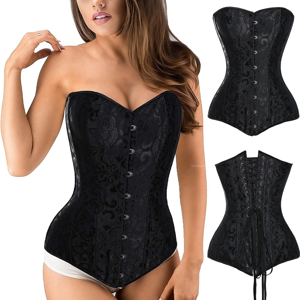 @ Women Black Steampunk Corset Bustier Gothic Shapewear Plus-Size Sexy Lingerie