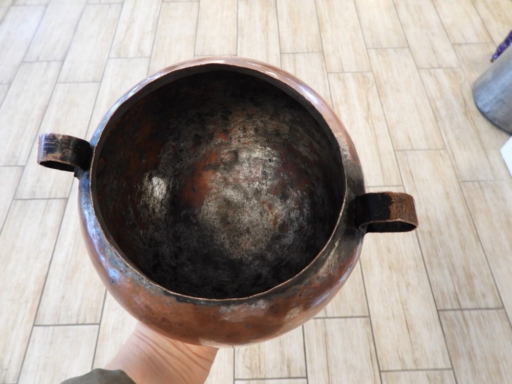 Old Handmade Copper Pot with Copper Handles